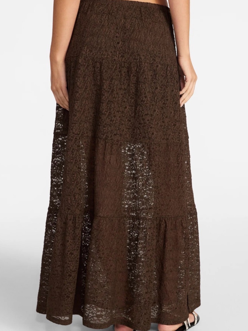 Brown Lace Maxi Skirt - Women's Tiered Boho Style - Picture 2 of 3